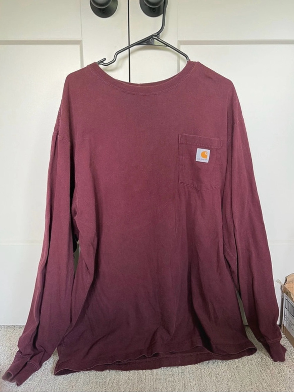 Carhartt Long-Sleeve Pocket Tee — Burgundy/Maroon